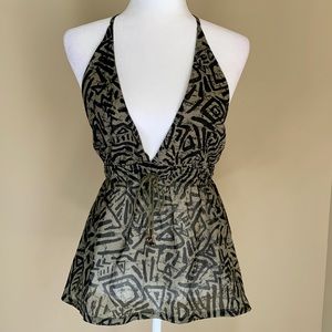 Billabong Black and Olive Print Halter Top, Size S